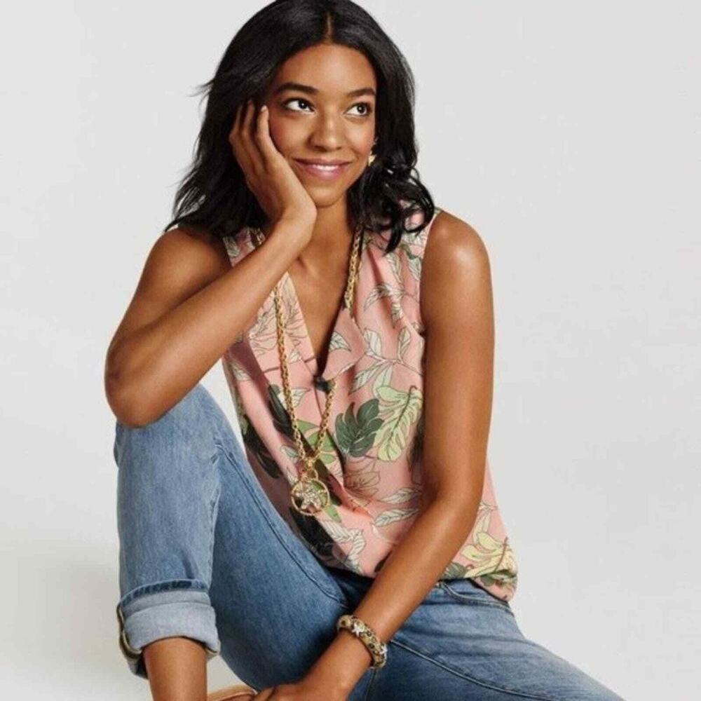 Cabi Monstera Tropical Flowy Sleeveless Tank Top Blouse preppy 5351 Womens M